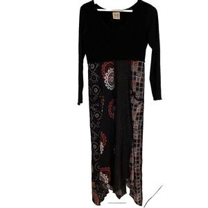 Hand Jive Maxi Dress Size XS Artsy Art to Wear Print Asymmetric Hem Boho Hippie